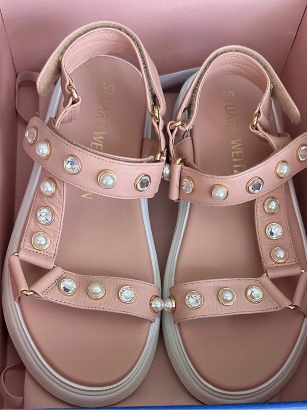 STUART WEITZMAN zoelie Crystal Platform Leather Sandals summer boho vacay Sz 10